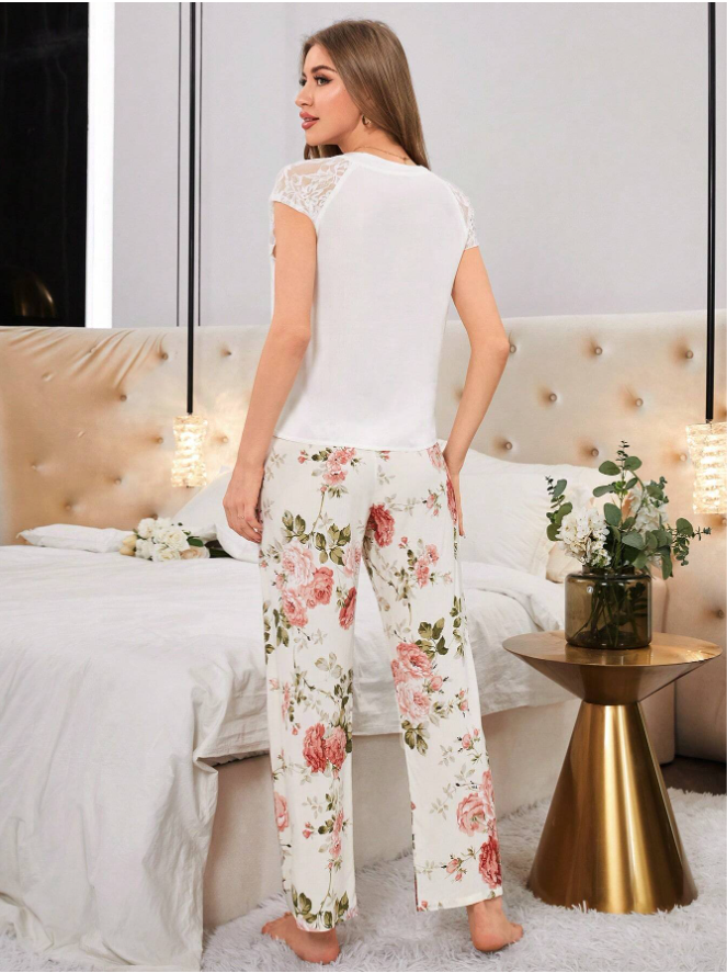 Women White Pajama Set Multicolor