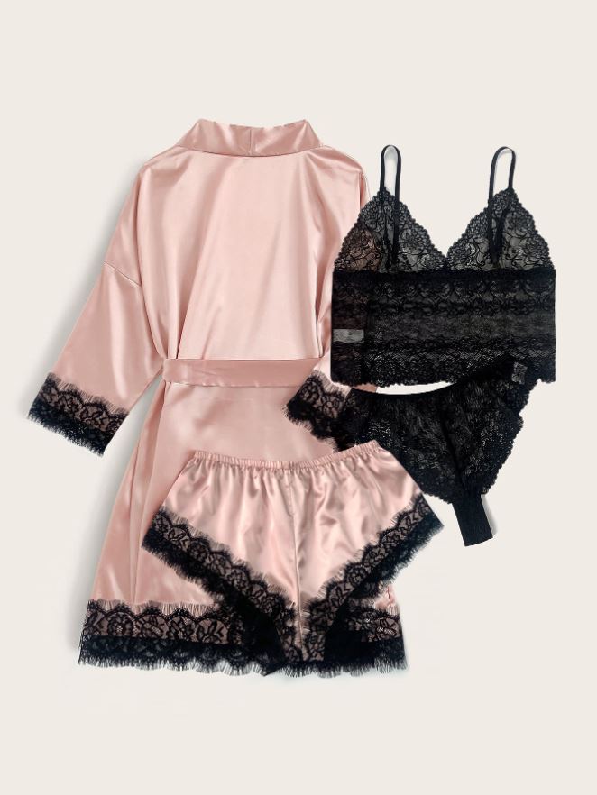 4pack Pink Satin Lingerie