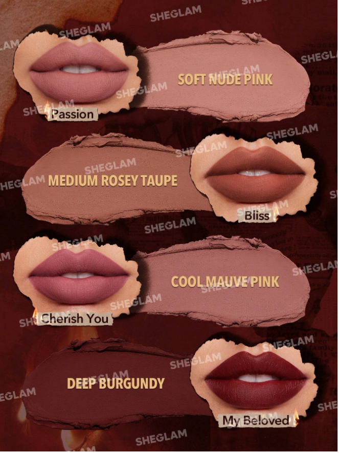 SHEGLAM Dynamatte Boom Long-Lasting Matte Lipstick (Ember Rose Set) 4 Pcs/Set