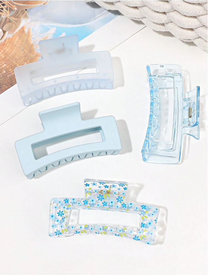 4pcs/Set Light Floral Print Square Hair Claw