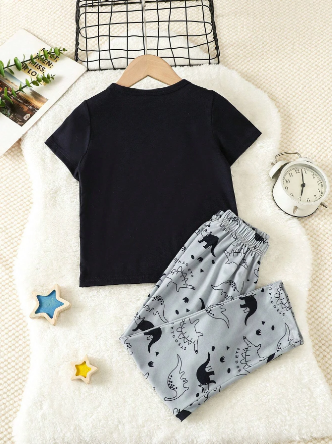 Toddler Boys Dinosaur Print Tee & Pants PJ Set
