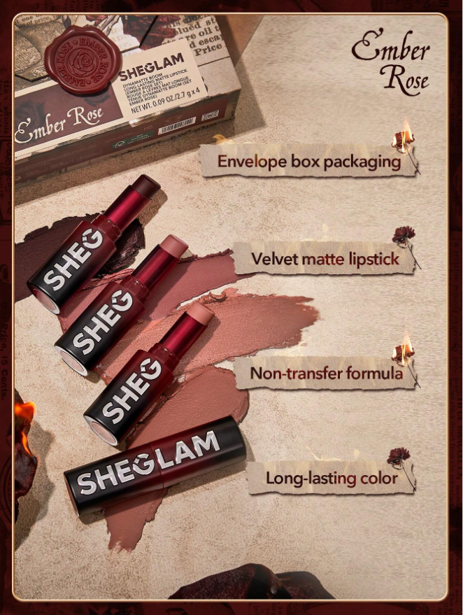 SHEGLAM Dynamatte Boom Long-Lasting Matte Lipstick (Ember Rose Set) 4 Pcs/Set