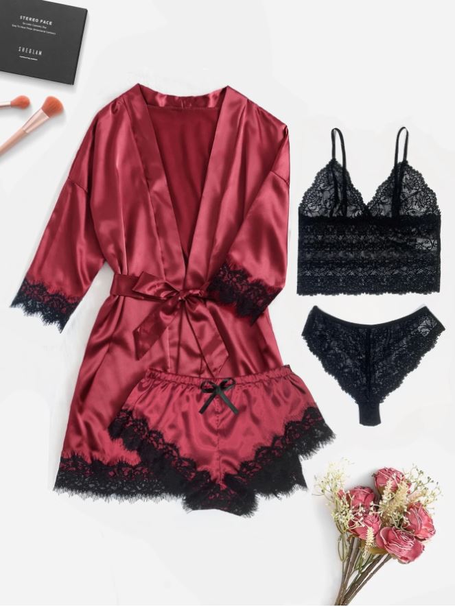 4pack Red Satin Lingerie