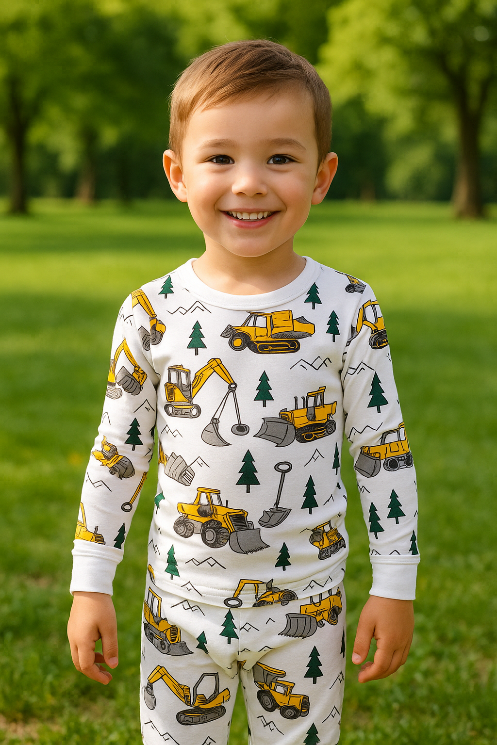Pajama Yellow Excavator Print Set