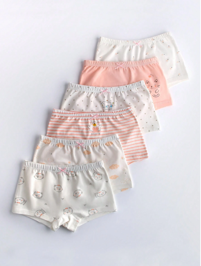 Young Girl 6pcs Cartoon Graphic Brief