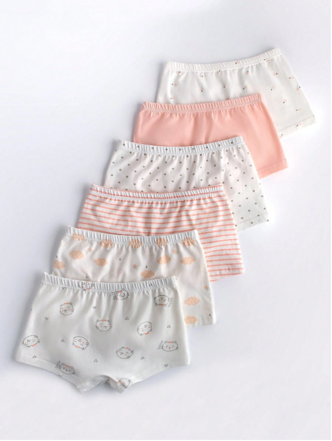 Young Girl 6pcs Cartoon Graphic Brief