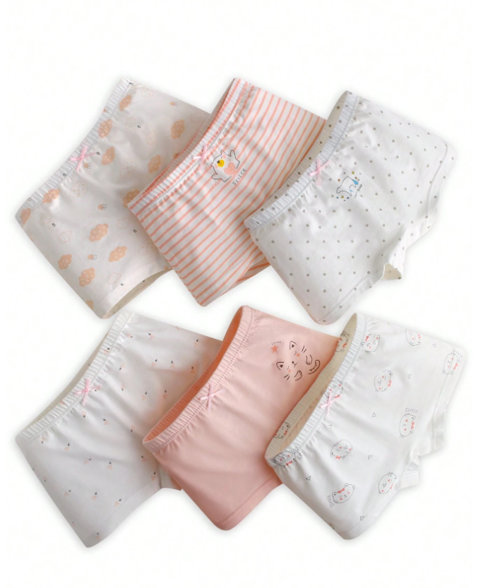 Young Girl 6pcs Cartoon Graphic Brief