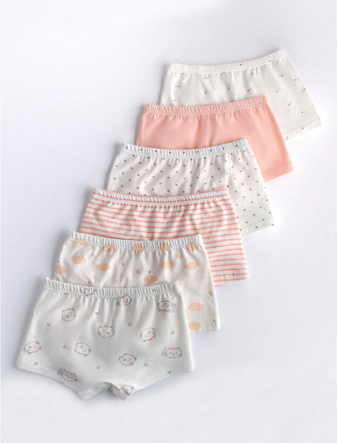 Young Girl 6pcs Cartoon Graphic Brief
