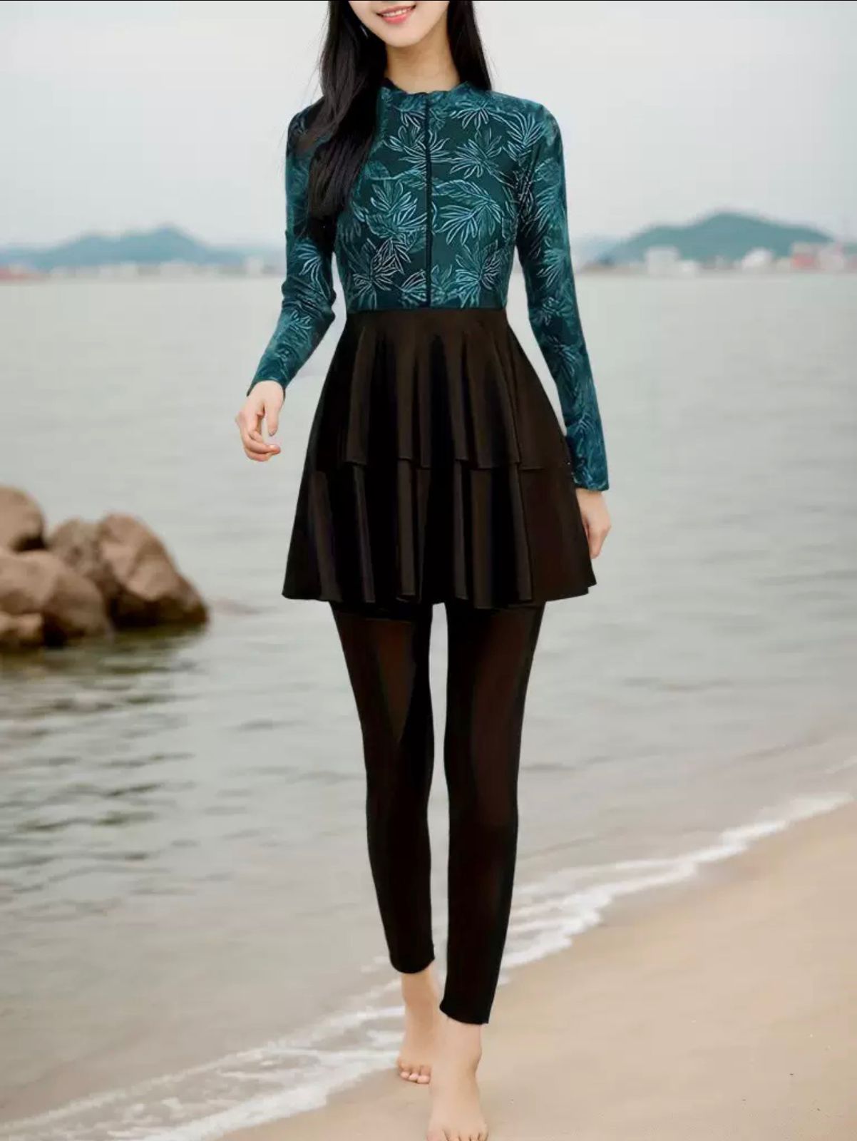 Swim 2pcs women black and green
