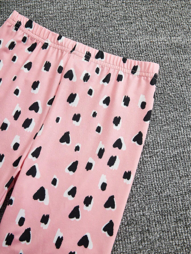 Young Girl Cartoon & Letter Graphic Tee & Pants Snug Fit PJ Set