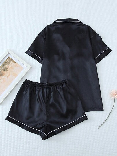 2pcs/Set Satin Pajama Set For Women (black)