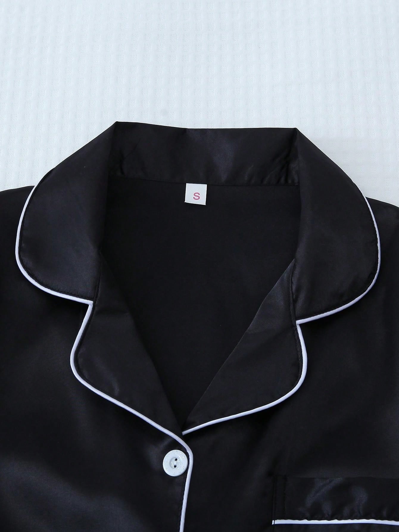 2pcs/Set Satin Pajama Set For Women (black)