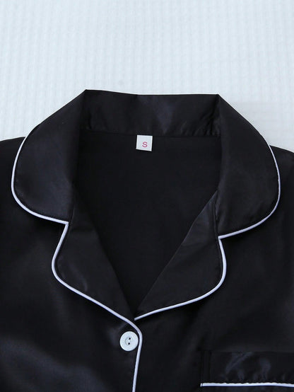 2pcs/Set Satin Pajama Set For Women (black)