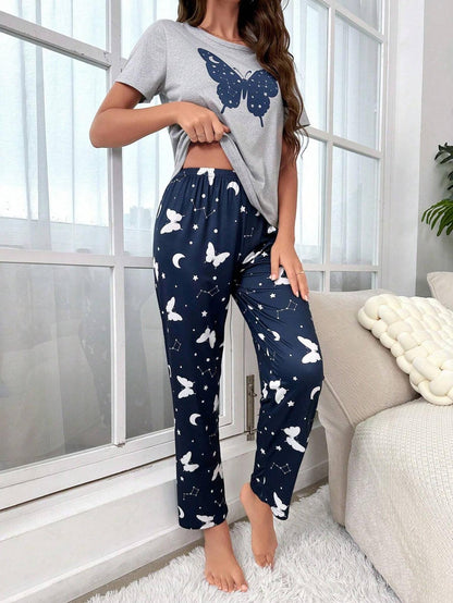 Butterfly Print Tee & Pants PJ Set