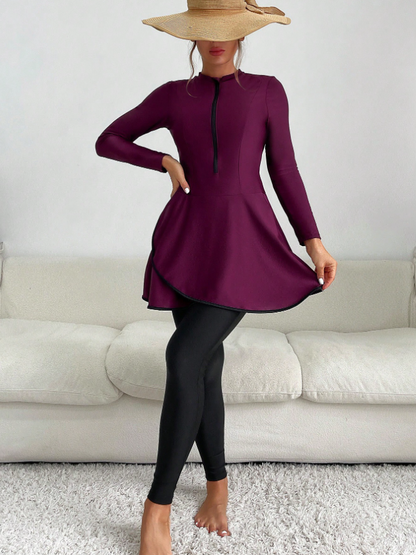 Women Swim Summer Beach Zipper Front High Neck Full Body Burkini