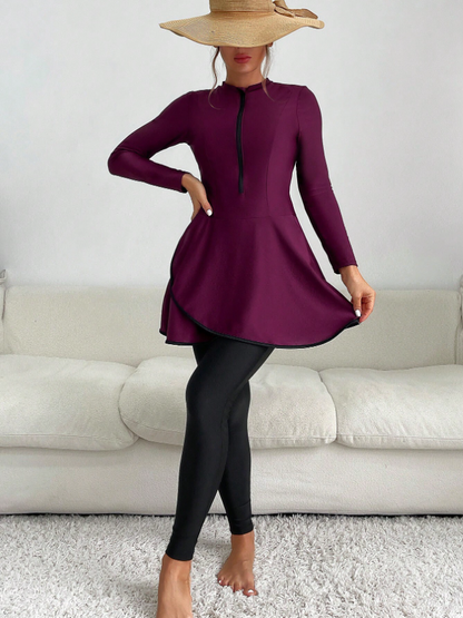 Women Swim Summer Beach Zipper Front High Neck Full Body Burkini