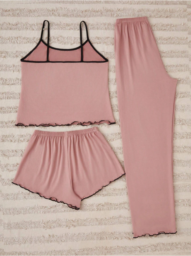 3pcs/Set Sleeveless Top, Shorts And Long Pants Pajama Set