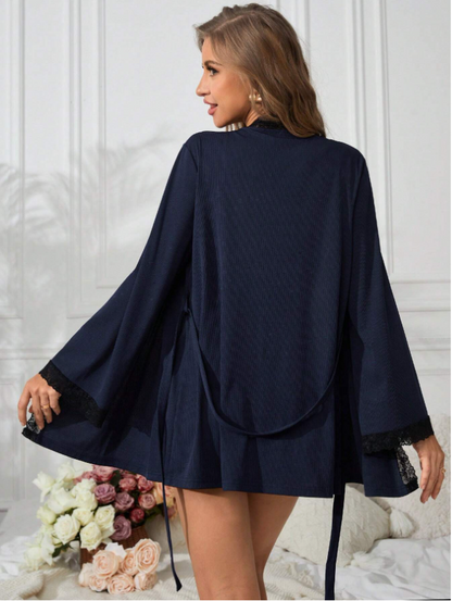 Lace Trimmed Nightgown And Robe Pajama Set
