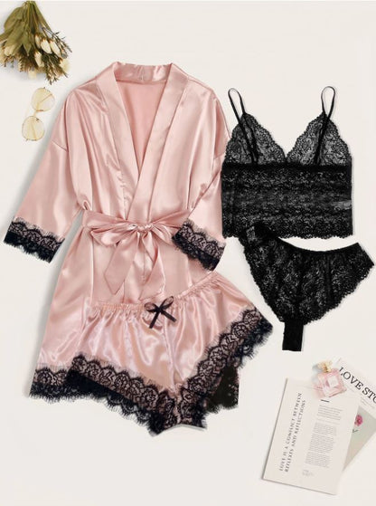 4pack Pink Satin Lingerie