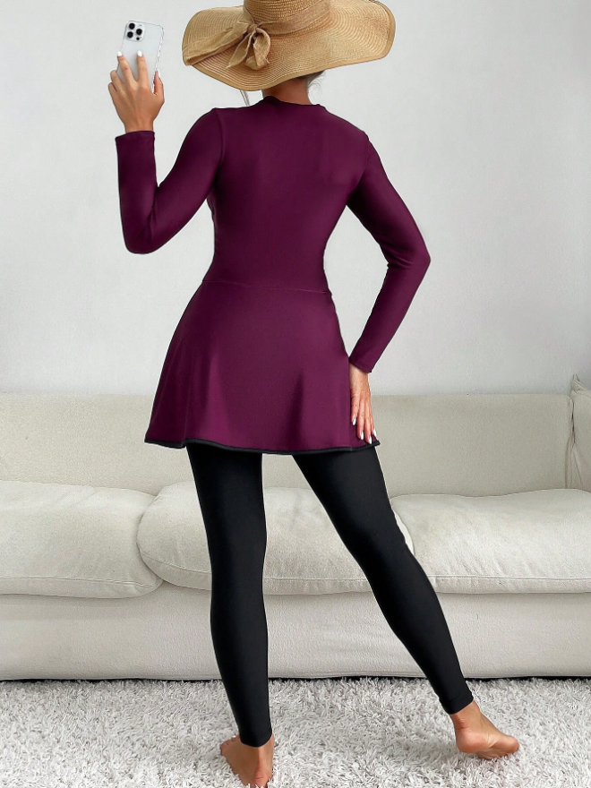 Women Swim Summer Beach Zipper Front High Neck Full Body Burkini