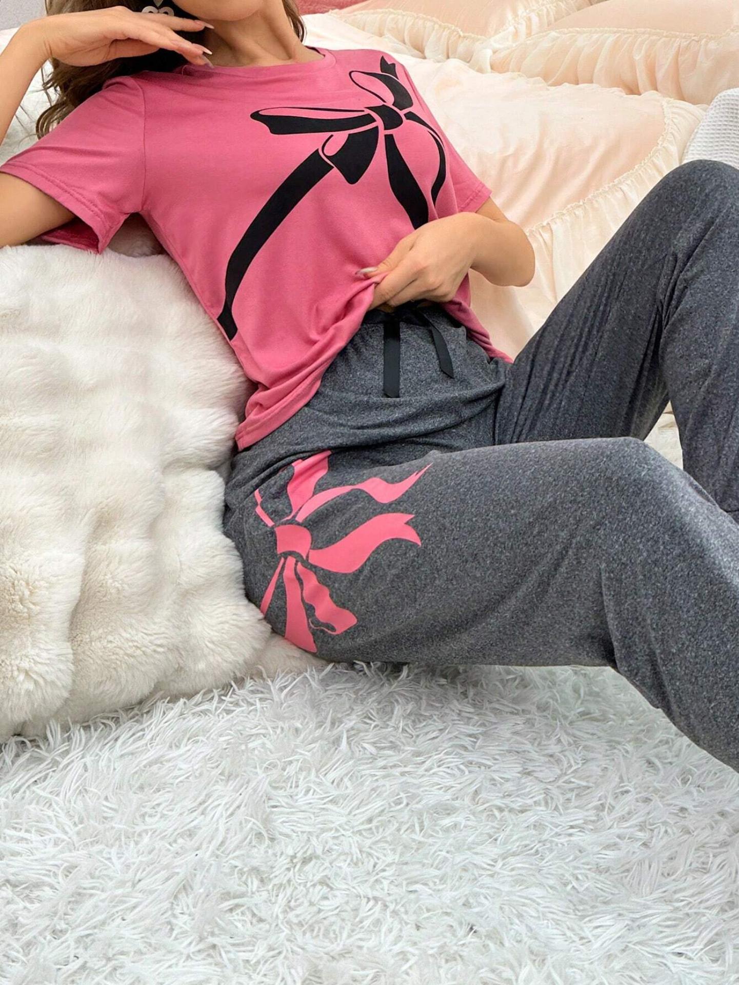 Women's Bow Knot Print Round Neck