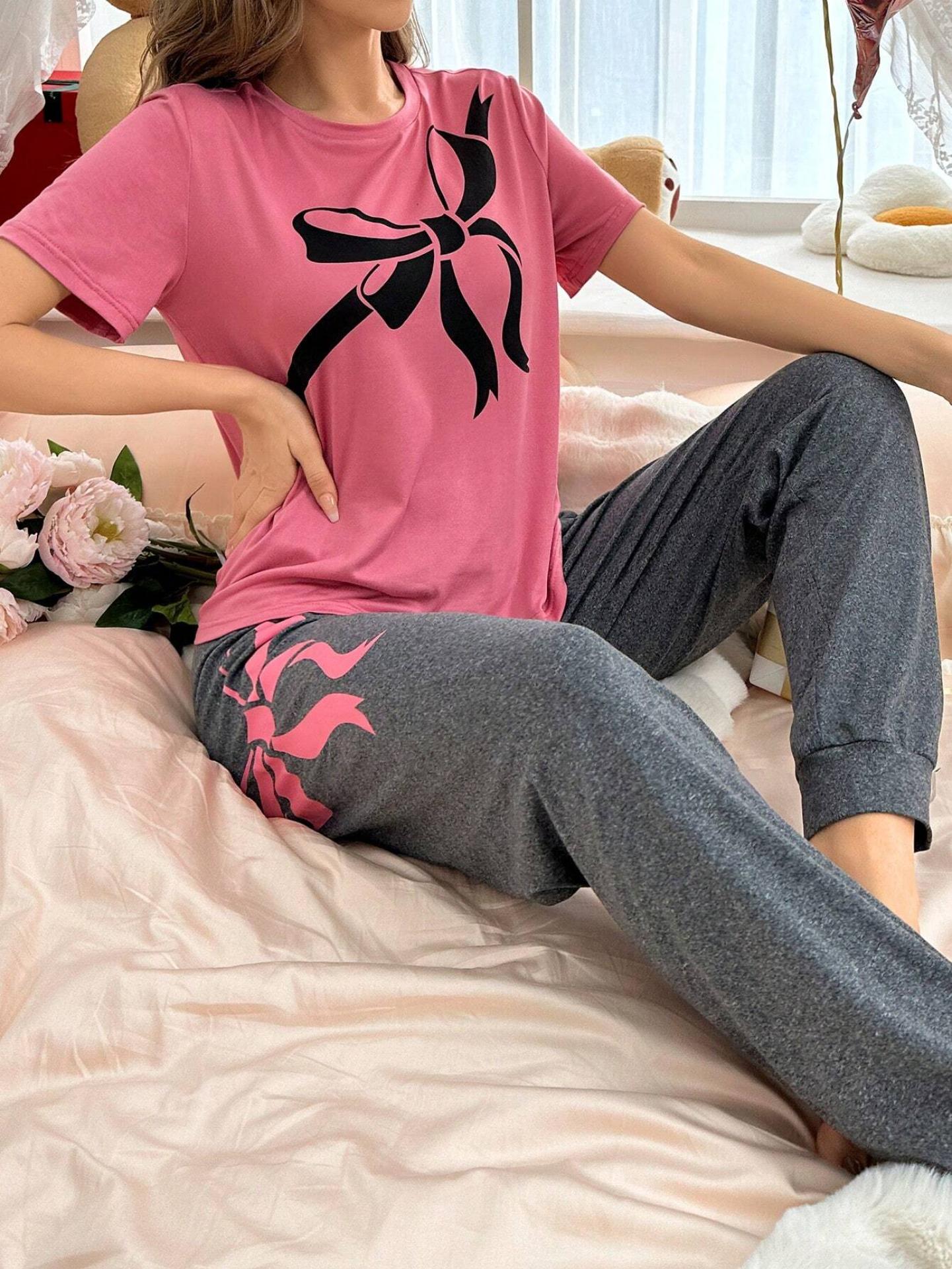 Women's Bow Knot Print Round Neck
