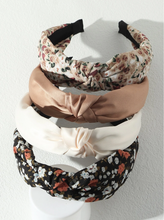4pcs Flower Print Knot Boho Trim Vintage Decor Headbands