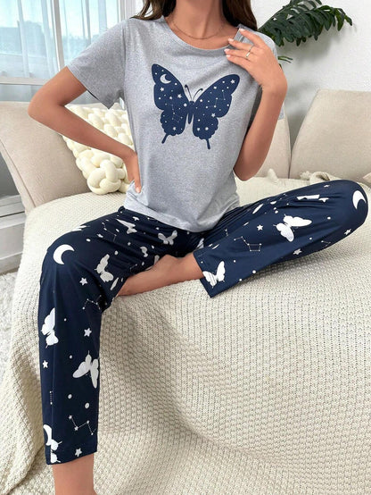 Butterfly Print Tee & Pants PJ Set