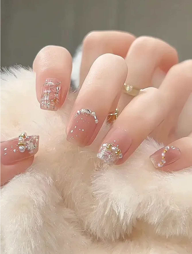 Pearl Pink Elegance Coffin Nail Set