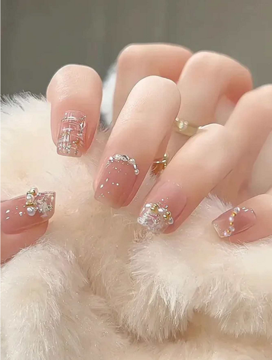 Pearl Pink Elegance Coffin Nail Set