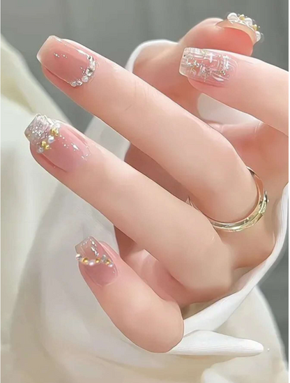 Pearl Pink Elegance Coffin Nail Set