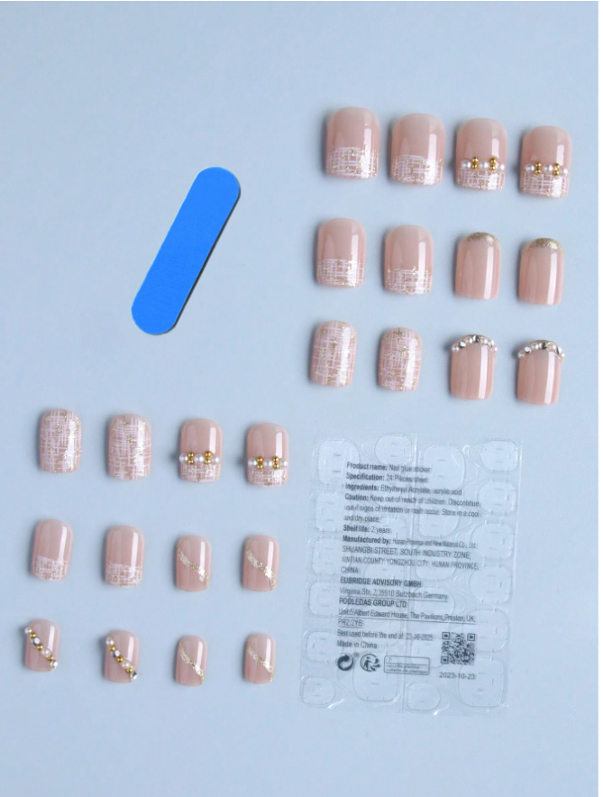 Pearl Pink Elegance Coffin Nail Set