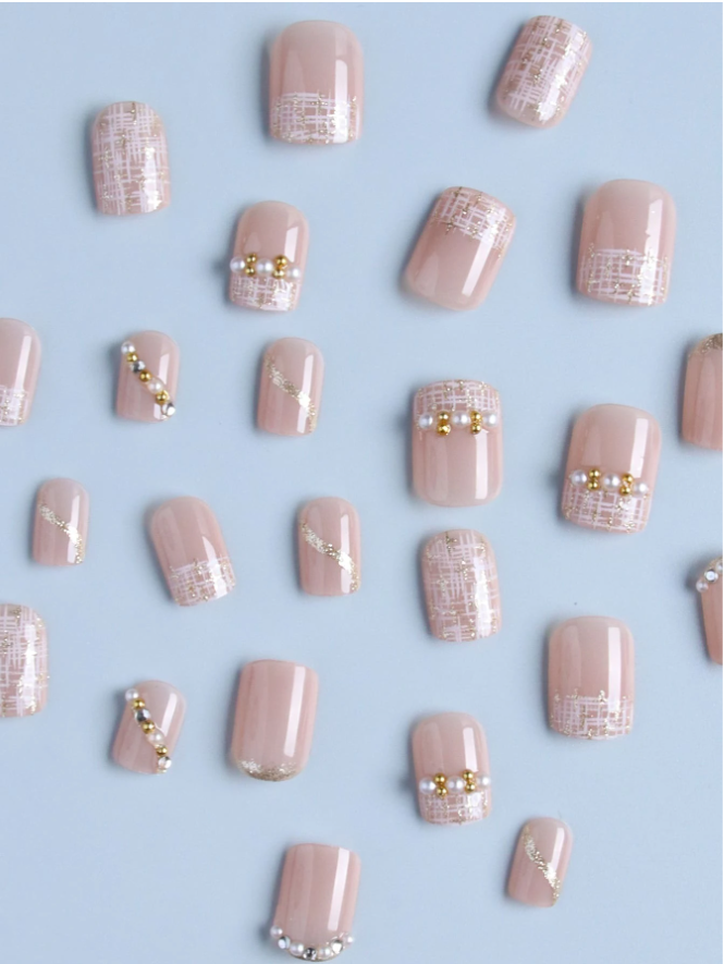 Pearl Pink Elegance Coffin Nail Set