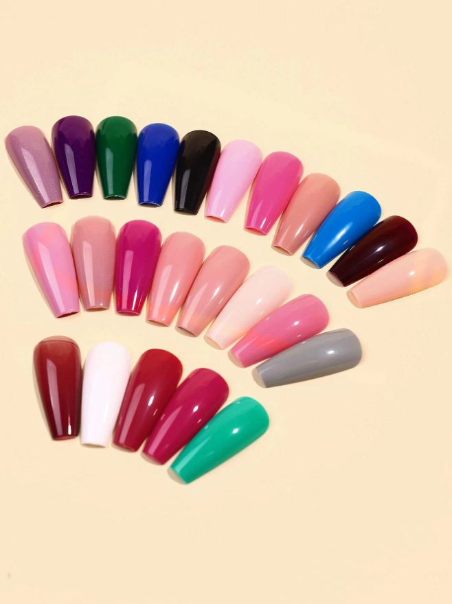 576pcs Long Coffin Mixed Color Fake Nail