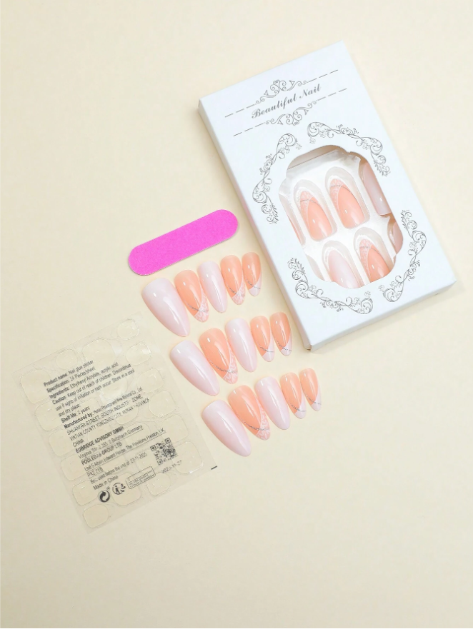 24 Pieces Of Glossy Almond Shaped Wearing Nails