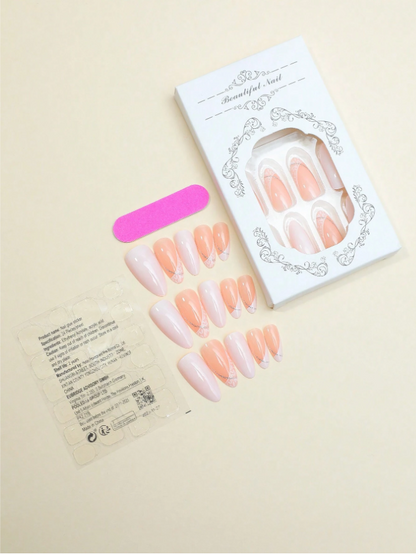 24 Pieces Of Glossy Almond Shaped Wearing Nails