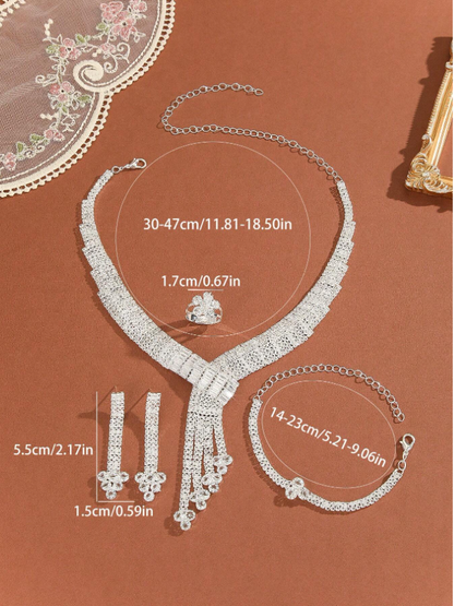5pcs Silver White Crystal Bridal Jewelry Set