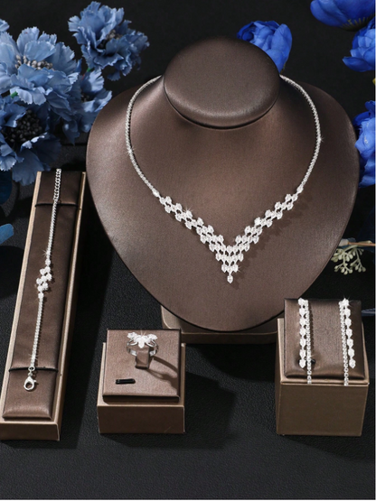 5pcs/Set Luxury Cubic Zirconia Bridal Jewelry Set