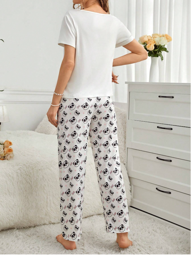 Cute Panda Design Women's Pajama Set (White)