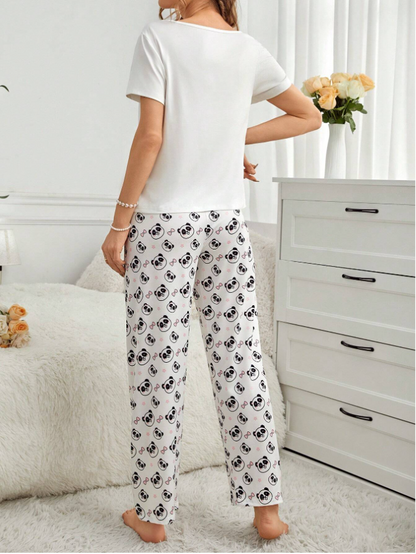 Cute Panda Design Women's Pajama Set (White)