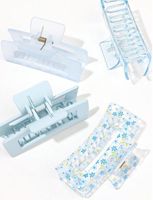 4pcs/Set Light Floral Print Square Hair Claw
