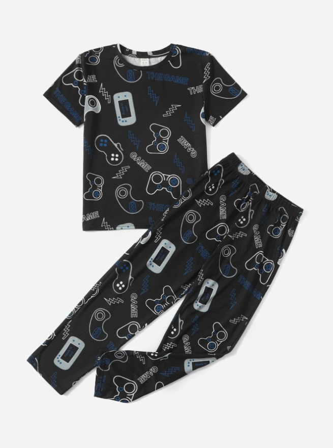 Boys Allover Print Tee & Pants Loungewear Set