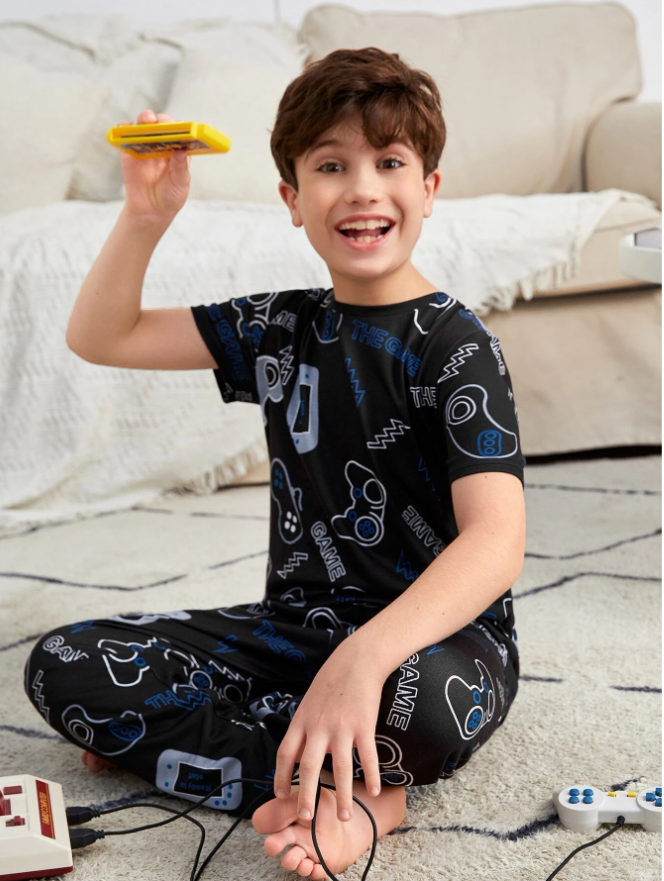 Boys Allover Print Tee & Pants Loungewear Set