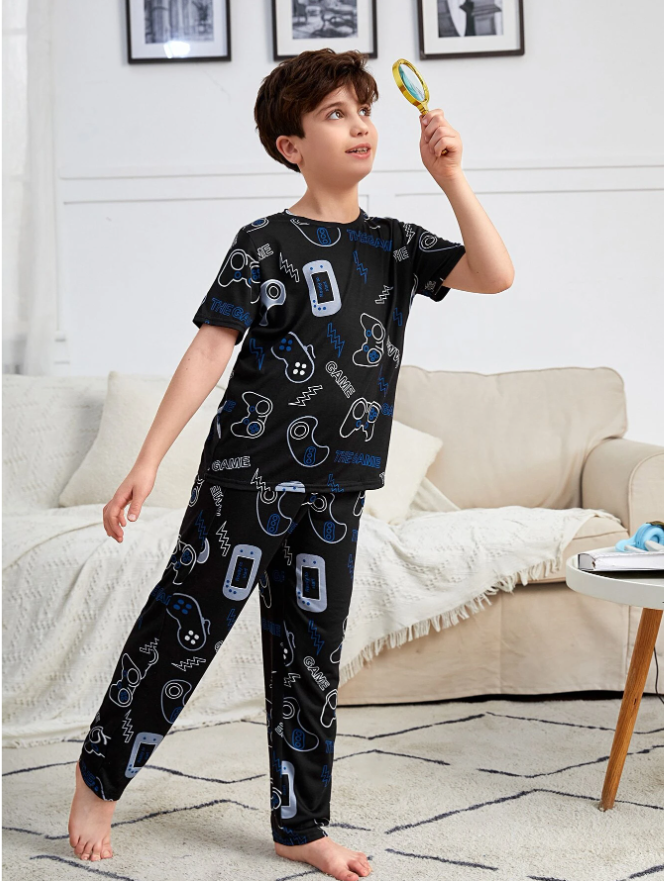 Boys Allover Print Tee & Pants Loungewear Set