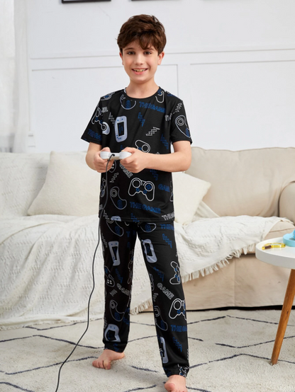 Boys Allover Print Tee & Pants Loungewear Set