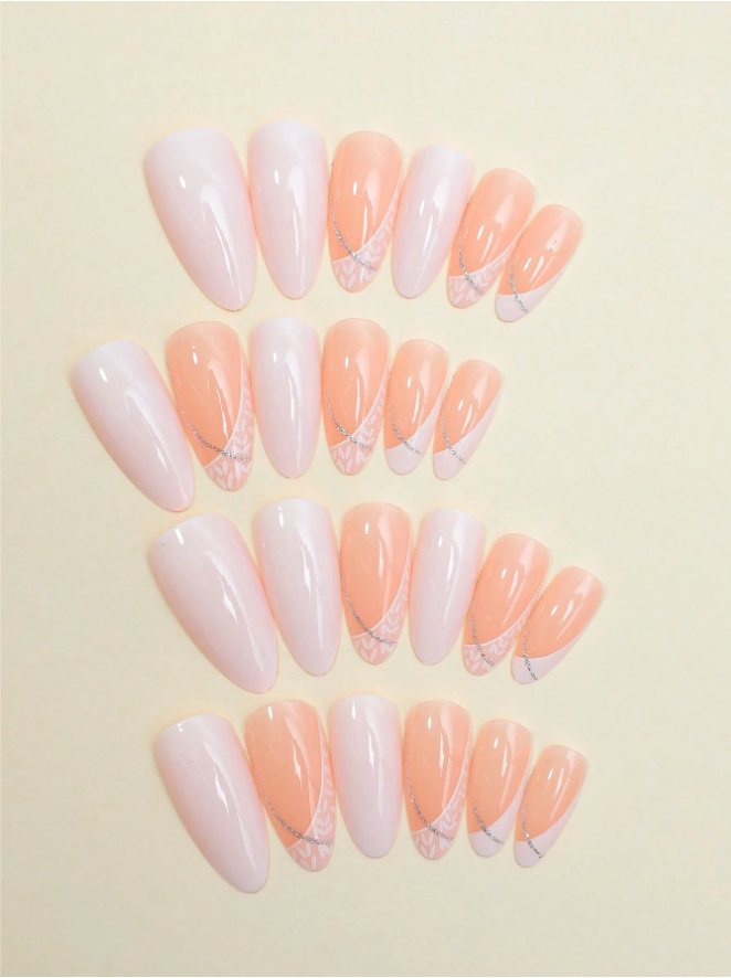24 Pieces Of Glossy Almond Shaped Wearing Nails
