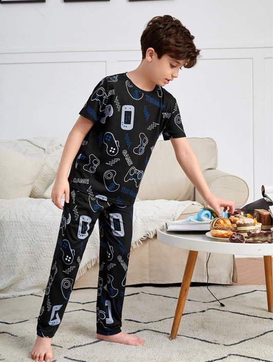 Boys Allover Print Tee & Pants Loungewear Set