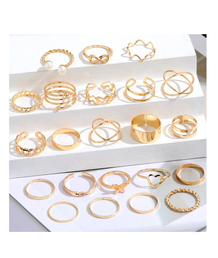 22pcs European & American Style Heart & Butterfly Design Knuckle Rings Set