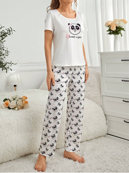 Cute Panda Design Women's Pajama Set (White)