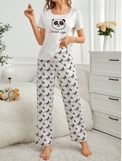 Cute Panda Design Women's Pajama Set (White)